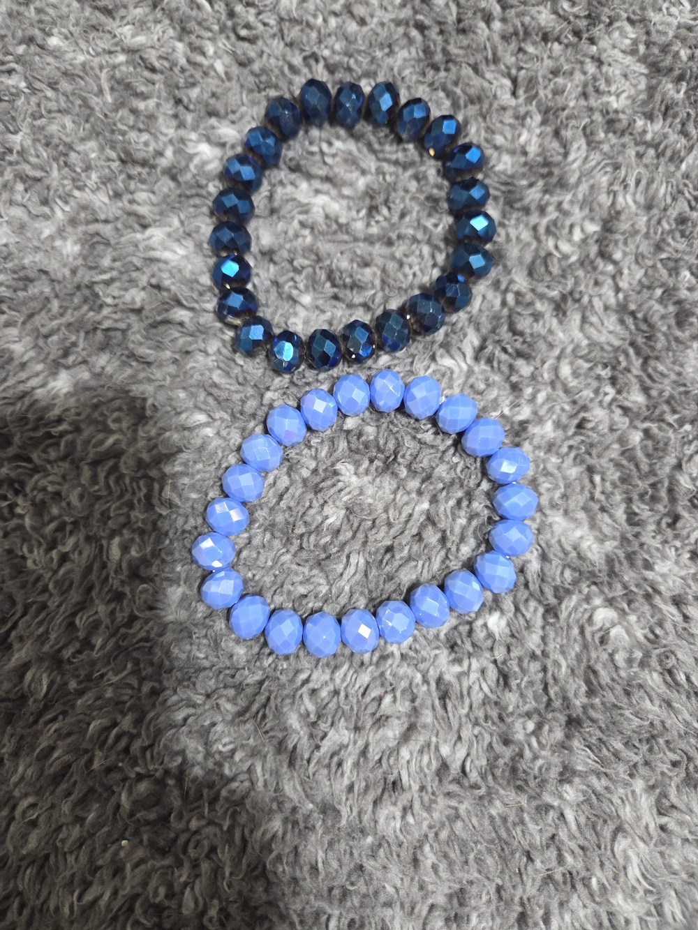 Blue Beaded Stretch Bracelets Set of 2